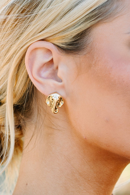 Yochi: Elephant Gold Stud Earrings
