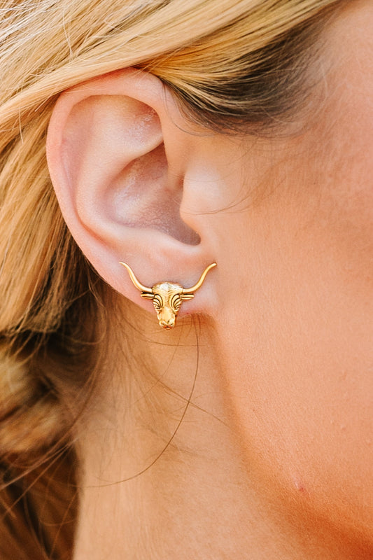 Yochi: Longhorn Gold Stud Earrings