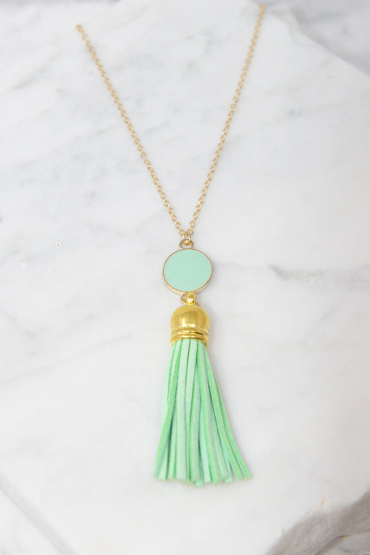 Give It To You Mint Green Tassel Necklace