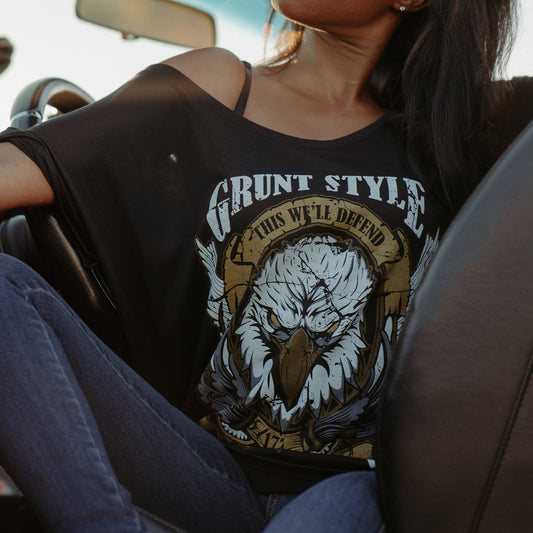Women's Slouchy Easy Rider Eagle T-Shirt - Black
