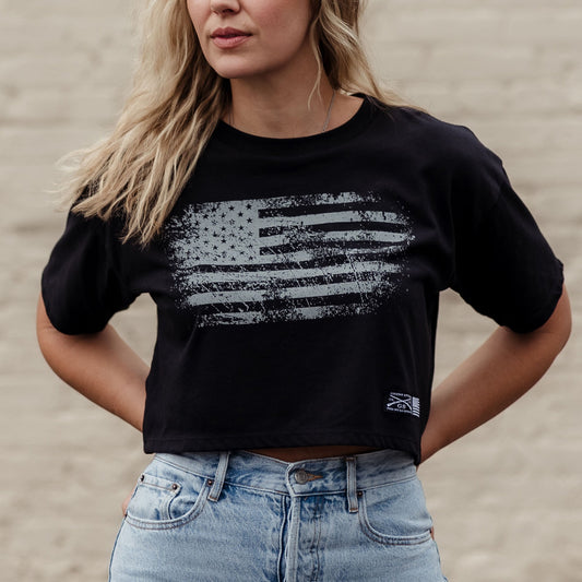 Women's Vintage American Cropped T-Shirt - Black