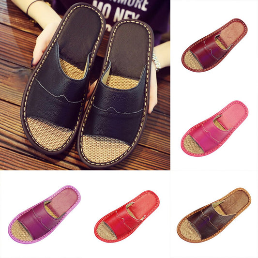 Retro home couple sandals and slippers summer ladies car line shoes wooden floor non-slip deodorant linen slippers