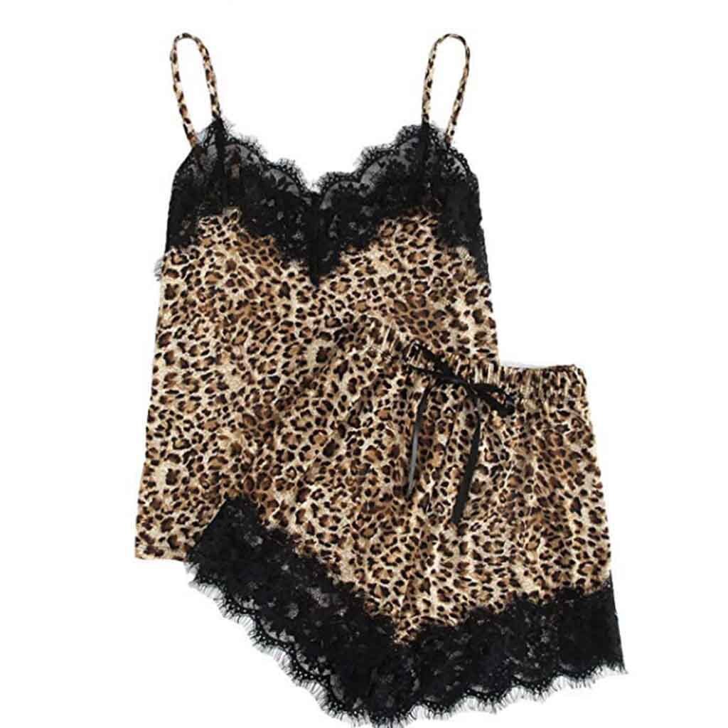 Sexy Girls Cute Lace Leopard Print Pajamas Women Fashion Sling Underwear Shorts Casual Sling Ladies Pajama Sets Summer #YJ