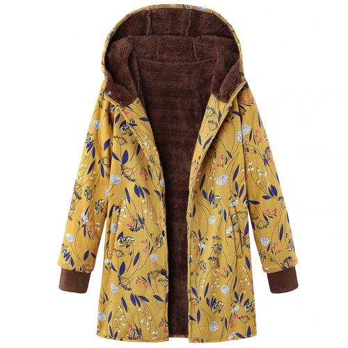 Women Winter Hooded Warm Coat Plus Size Yellow Red Printed Cotton Padded Jacket Female Long Parka Womens Wadded Jaqueta Feminina