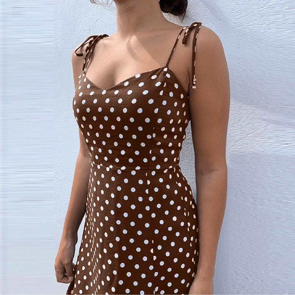 80% Hot Sell Women Sexy Spaghetti Strap Lace Up Polka Dot Split Hem Backless Summer Dress