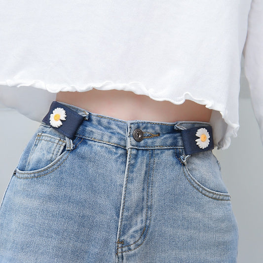 Simple Elastic Belt Without Buckle for Women/Men Flowers Blue Invisible Belt for Jeans Pants Adjustable Stretch Accessories