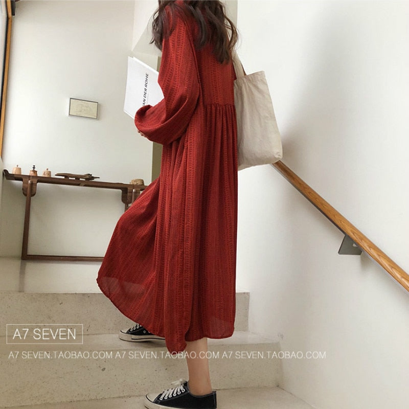 Dress Women Plus Size 4XL Vintage Lovely Lantern Sleeve Retro Pregnant Lady Daily Dresses Ins Soft Chiffon Korean Womens Vestido