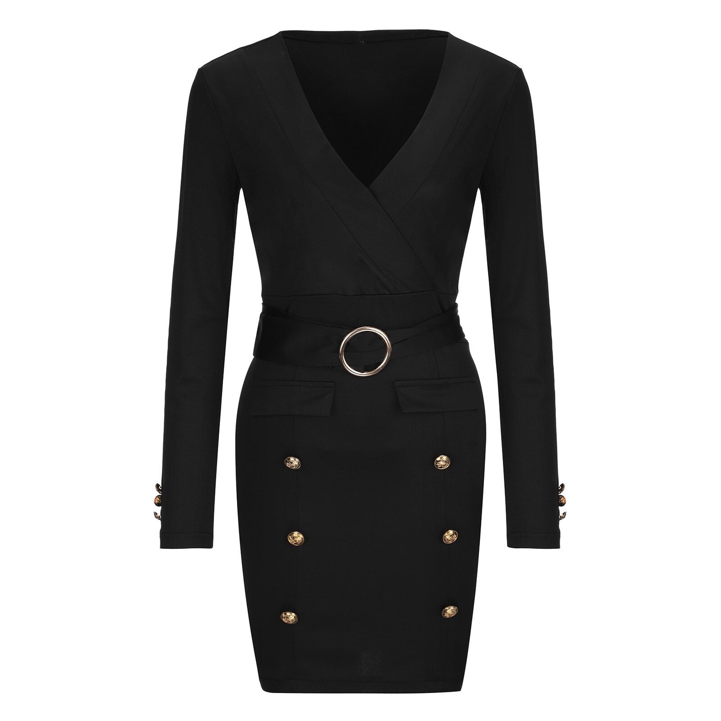 Fashion Sexy Double-Breasted Blazer Mini Dress Women 2021 Elegant Deep V-neck Wraped Bodycon Dress Black Belted Office Dresses