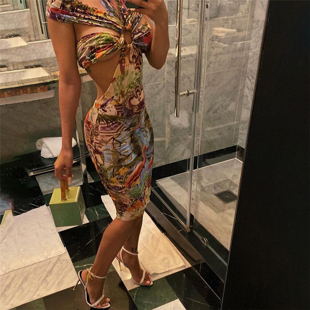 YiYiMiYu Aesthetic Halter Mini Dress Women 2021 Sexy Out Of Shoulder Backless Skinny Bodycon Cross Bandage Vacation Partywear