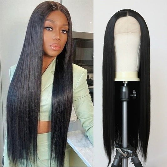 Long Straight Synthetic Lace Front Wig For Women Smooth Wig Black Synthetic Lace Wigs High Density Daily wig