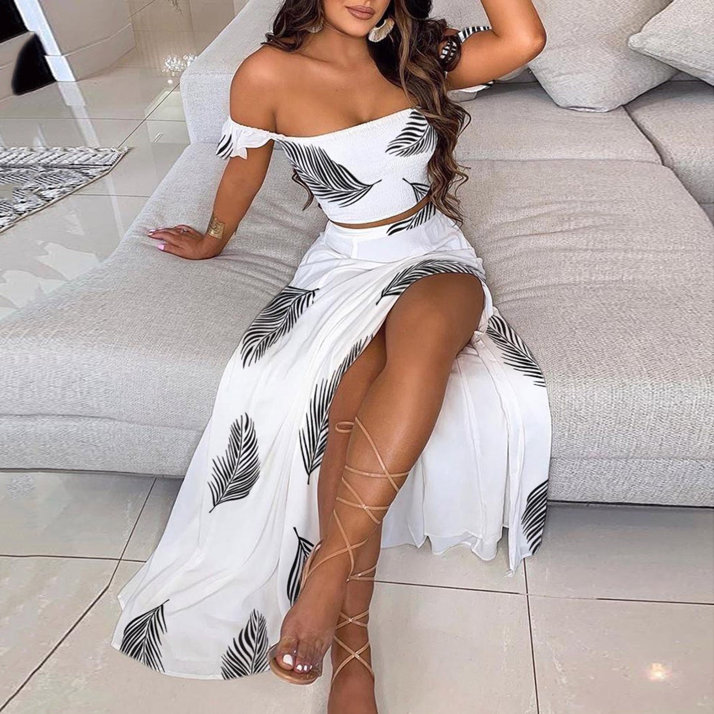 Fashion Sexy High Split  Long Dress Womens Off the Shoulder Bohemian Holiday Dresses Ladies Strapless  Club Party Dress