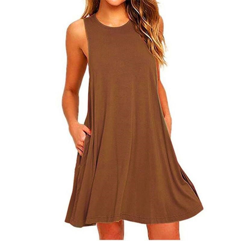Women Summer Casual Swing Tank Dresses Beach Cover Up With Pockets Loose T-Shirt Dress 2021 New Vestido