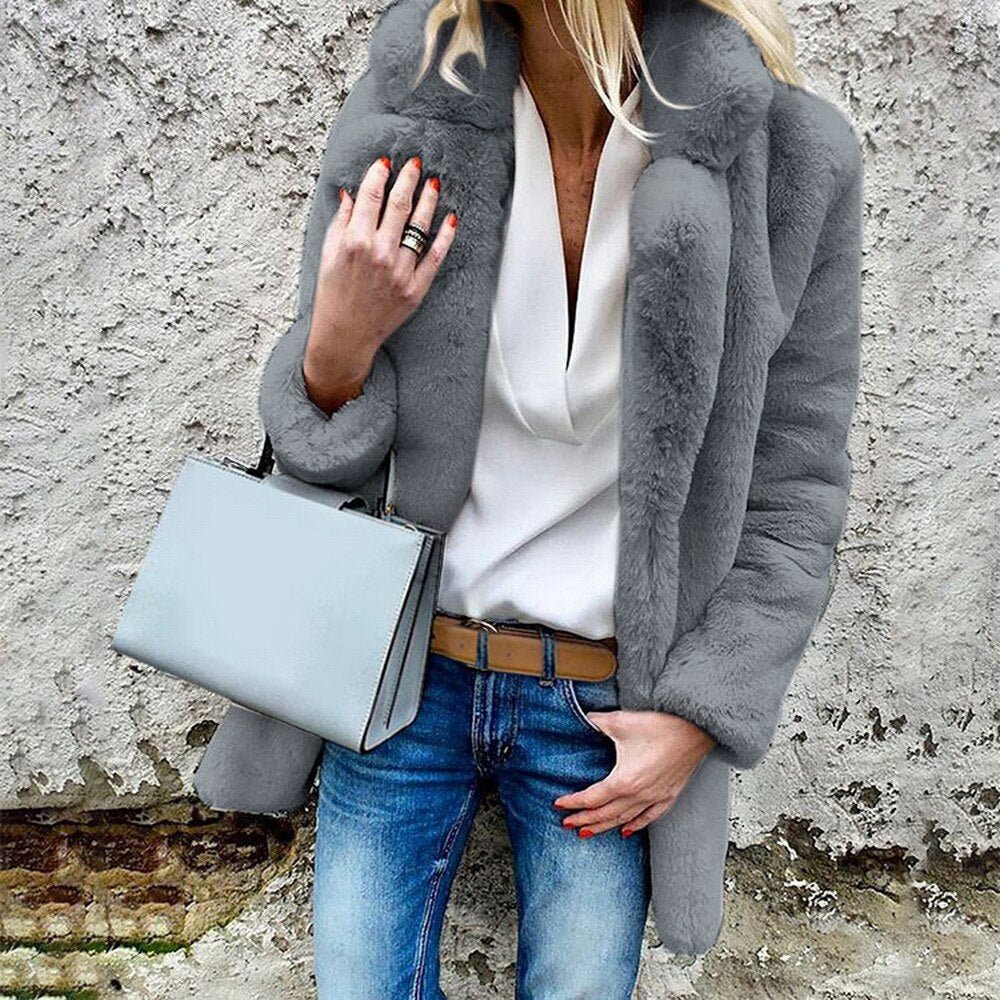 Casual Long Faux Fur Cardigans Coat Thick Warm Winter Fluffy Long Sleeve Artificial Fur Jacket Female Outwear Slim Coat