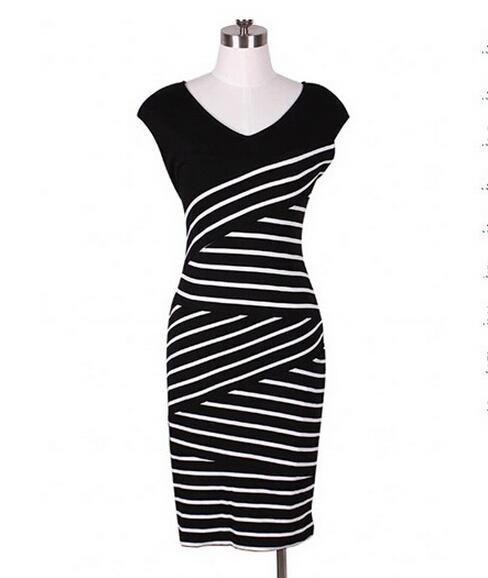 New Vestido Black And White Stripes Large Size Summer women's Dress Slim Pencil Dresses Clothing Vestidos LBD1481