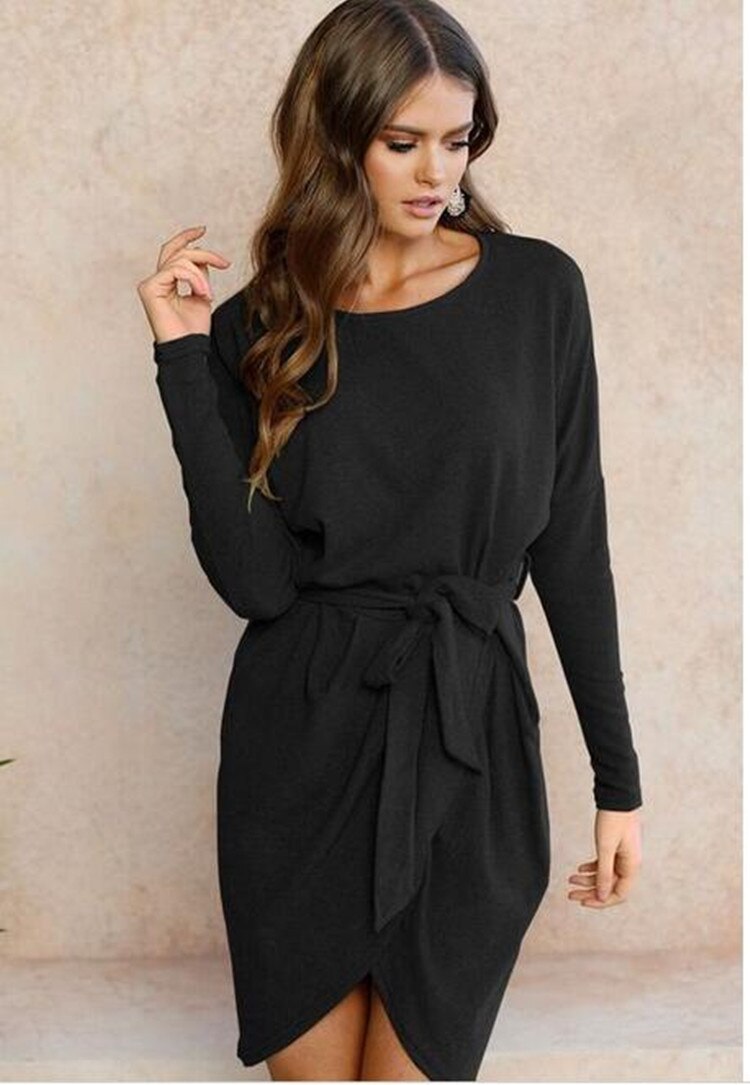 2020 dresses women AliExpress autumn Sale New Irregular belt plus Size Waistband mini Dress Vestidos BLK1020