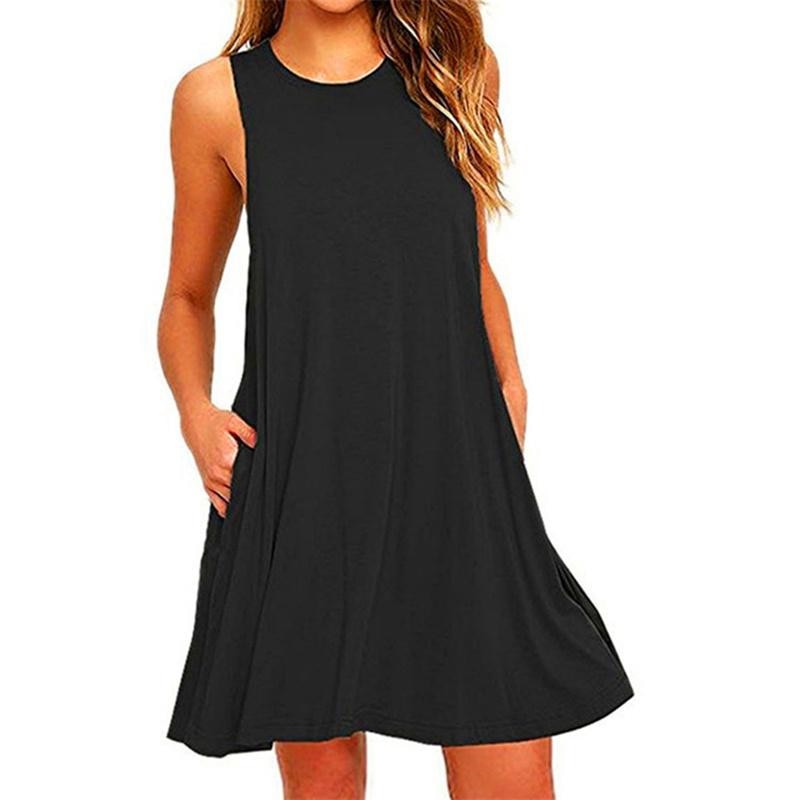 Women Summer Casual Swing Tank Dresses Beach Cover Up With Pockets Loose T-Shirt Dress 2021 New Vestido