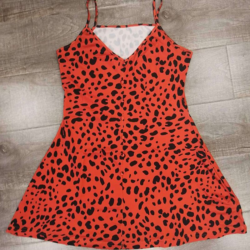 Leopard Print Dress Women Sexy V-Neck Sleeveless Solid Color Slip Dress 2021 Summer New Tight Slim Fit Dresses Plus Size S-5XL