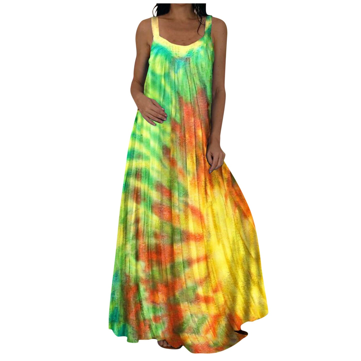 Fashion Vintage Tie-dye Long Dress Women Tropical  Backless Spaghetti Strap Maxi Dress Sexy Sleeveless Beach Dress