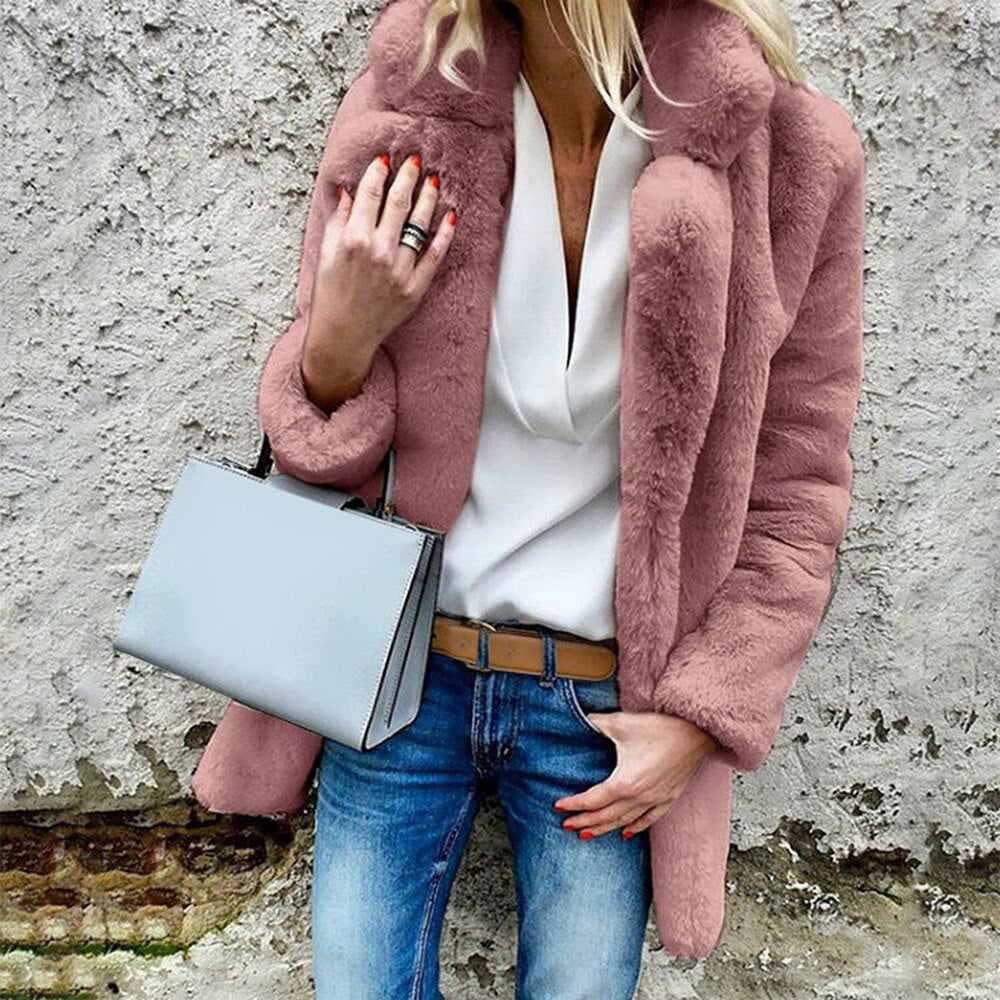 Casual Long Faux Fur Cardigans Coat Thick Warm Winter Fluffy Long Sleeve Artificial Fur Jacket Female Outwear Slim Coat
