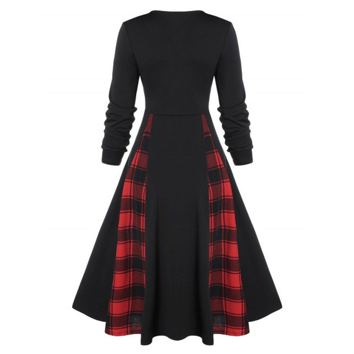 Wipalo Vintage Dress Women Hooded Plaid Mock Button Overlap Midi Dress Gothic Punk Long Sleeve Casual Sexy Party Dress Harajuku