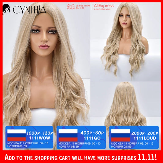 Blonde Body Wave Synthetic Wigs For Women Long Wave White Lolita Cosplay Party Natural Heat Resistant Hair pelucas de mujer