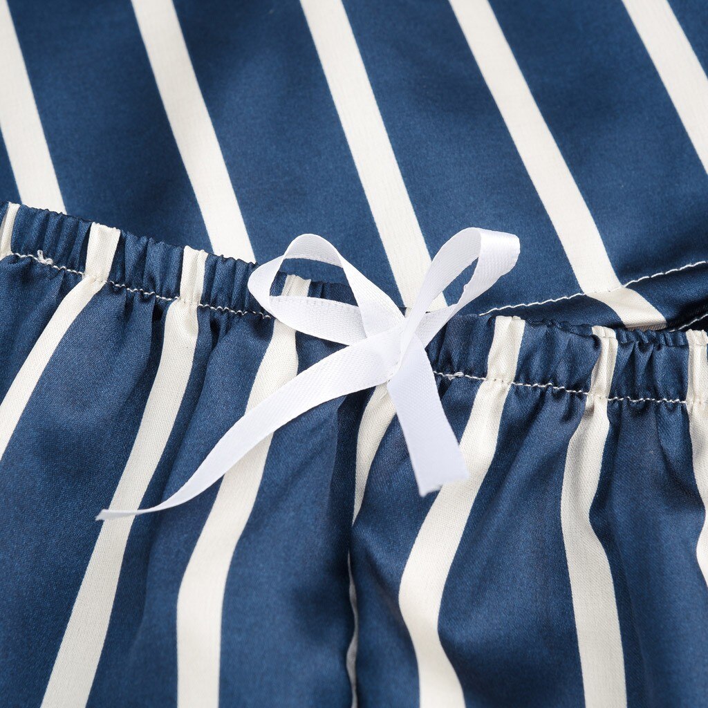 Summer Striped Sleeveless Tops Silk Sexy Satin Lingerie Lace Elastic Shorts Set Women Underwear Sleepwear S-xxl Pajamas Sets#p3